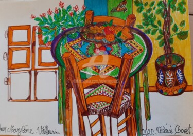 Рисунок под названием "La table de salle à…" - Valerie Guiot, Подлинное произведение искусства, Маркер