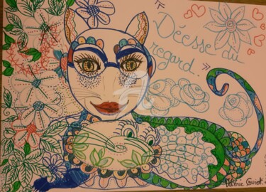 Drawing titled "Déesse de la vue." by Valerie Guiot, Original Artwork, Marker