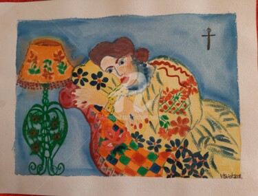 Peinture intitulée "La demoiselle sur l…" par Valerie Guiot, Œuvre d'art originale, Gouache