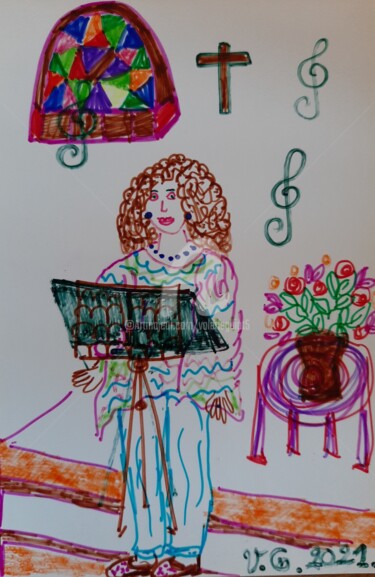 Disegno intitolato "Vivement la chorale." da Valerie Guiot, Opera d'arte originale, Pennarello