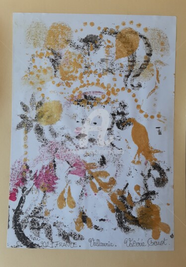 Картина под названием "L'oiseau poète" - Valerie Guiot, Подлинное произведение искусства, Акрил