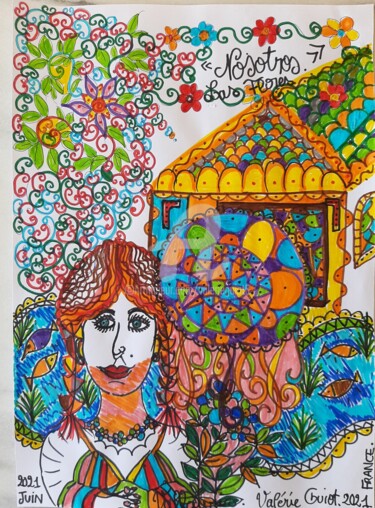 Dibujo titulada "Nosotros , las flor…" por Valerie Guiot, Obra de arte original, Rotulador