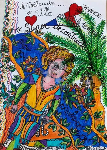 Zeichnungen mit dem Titel "Super décontracté !" von Valerie Guiot, Original-Kunstwerk, Marker