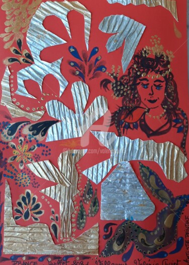 Collages intitolato "La perle et l'oisea…" da Valerie Guiot, Opera d'arte originale, Collages