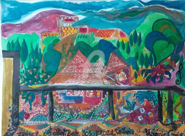 Pittura intitolato "Autre vue du balcon…" da Valerie Guiot, Opera d'arte originale, Gouache