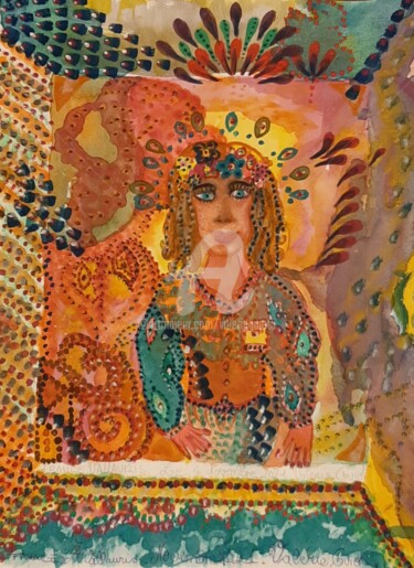Pittura intitolato "Tissu fleuri." da Valerie Guiot, Opera d'arte originale, Gouache