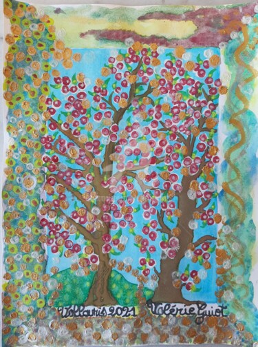 Painting titled "Les pommes" by Valerie Guiot, Original Artwork, Gouache