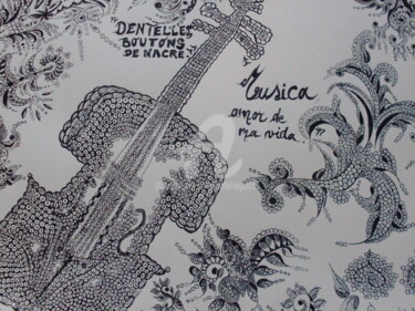 Desenho intitulada "Dentelles et bouton…" por Valerie Guiot, Obras de arte originais, Tinta