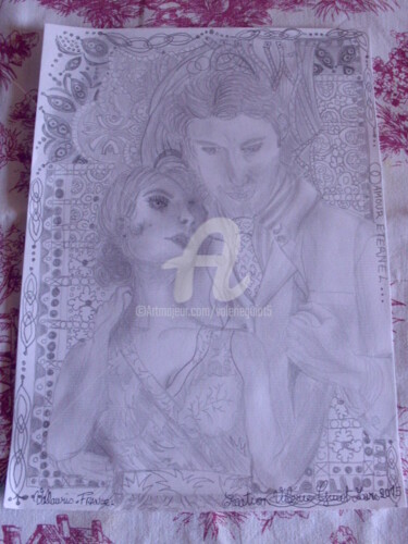 Drawing titled "Amour eternel" by Valerie Guiot, Original Artwork, Pencil