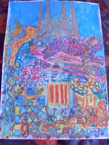 Pintura titulada "La cathédrale des p…" por Valerie Guiot, Obra de arte original, Gouache