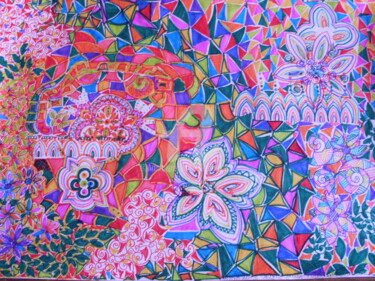 Dibujo titulada "Flores y colores" por Valerie Guiot, Obra de arte original, Otro