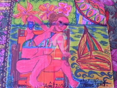 Disegno intitolato "BEACH - PAREO" da Valerie Guiot, Opera d'arte originale, Pennarello
