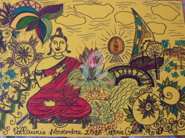 Desenho intitulada "ESCALE AU NEPAL." por Valerie Guiot, Obras de arte originais, Marcador