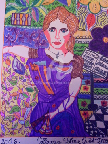 Drawing titled "LA CHANTEUSE D'OPER…" by Valerie Guiot, Original Artwork, Marker