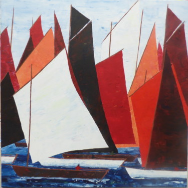 Painting titled "Les Voiles Rouges" by Valerie   Jouve, Original Artwork, Acrylic