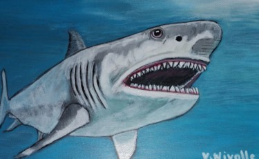 Painting titled "SHARK" by Valérie Nivolle, Original Artwork, Acrylic Mounted on Wood Stretcher frame