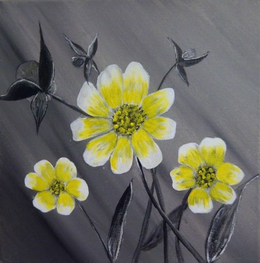 Painting titled "Fleurs jaunes" by Valérie Rebourg, Original Artwork, Acrylic