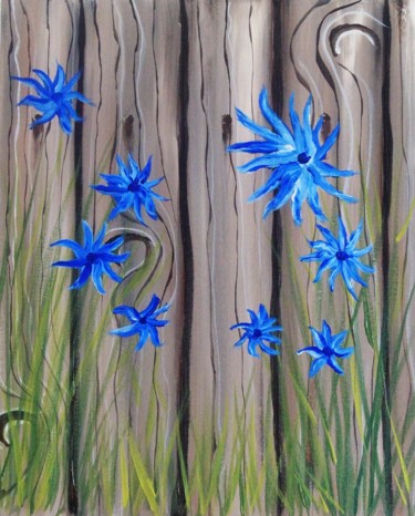 Peinture intitulée "Fleurs bleues" par Valérie Rebourg, Œuvre d'art originale, Acrylique