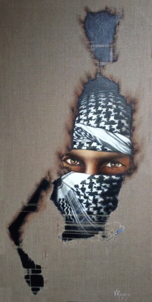 Painting titled "Palestine" by Valérie Renoux, Original Artwork, Oil Mounted on Wood Stretcher frame