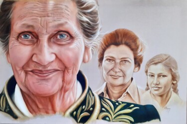 Painting titled "Simone VEIL, Histoi…" by Valérie Renoux, Original Artwork, Oil Mounted on Wood Stretcher frame