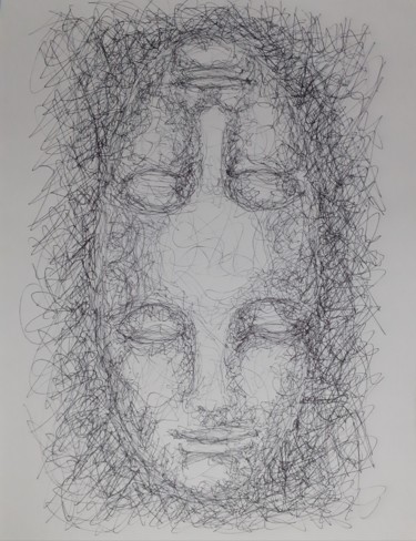 Zeichnungen mit dem Titel "portrait double 1" von Valérie Thévenot, Original-Kunstwerk, Tinte