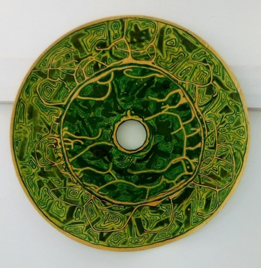 Pintura intitulada "bouclier vert #1" por Valérie Thévenot, Obras de arte originais, Acrílico