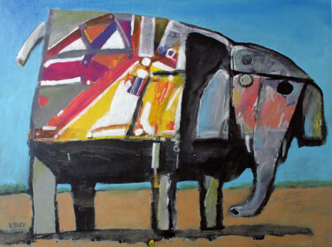 Картина под названием "Elephant" - Валерий Буев, Подлинное произведение искусства, Масло