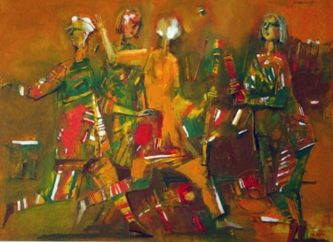 Картина под названием "flash-mob" - Валерий Буев, Подлинное произведение искусства, Масло