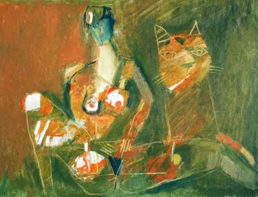 Painting titled "cat-lover-2" by Valerii Buev, Original Artwork, Oil