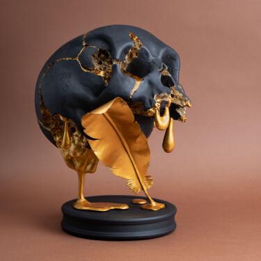 Skulptur mit dem Titel "Skull & Feather Van…" von Valerii Filipchenko, Original-Kunstwerk, Harz