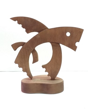 Sculptuur getiteld "Летучая рыба" door Valerii Liakhov, Origineel Kunstwerk, Hout