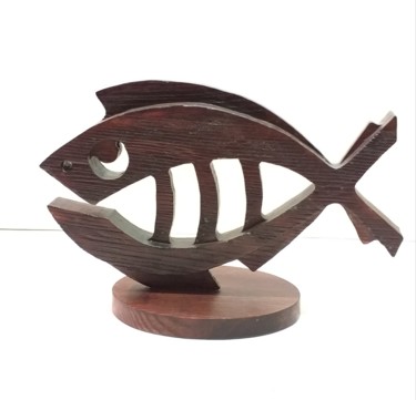 Скульптура под названием "Рыба в рыбе." - Валерий Ляхов, Подлинное произведение искусства, Дерево
