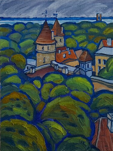 Картина под названием "Старые башни" - Valerii Oliinyk, Подлинное произведение искусства, Масло