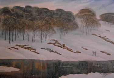 「Winter plein air」というタイトルの絵画 Valerii Oliinykによって, オリジナルのアートワーク, 水彩画