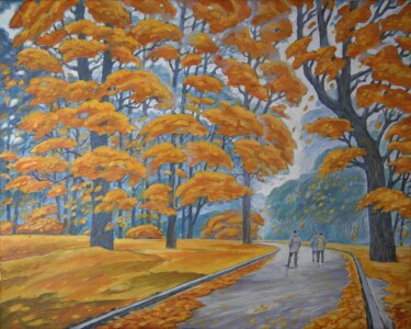 Malerei mit dem Titel "Autumn in the park" von Valerii Oliinyk, Original-Kunstwerk, Öl