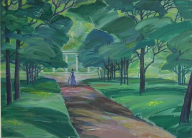 Painting titled "Shady Park" by Valerii Oliinyk, Original Artwork, Acrylic