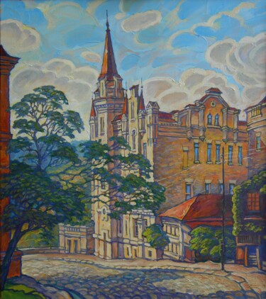 Painting titled "Kiev. Andreevsky de…" by Valerii Oliinyk, Original Artwork, Oil