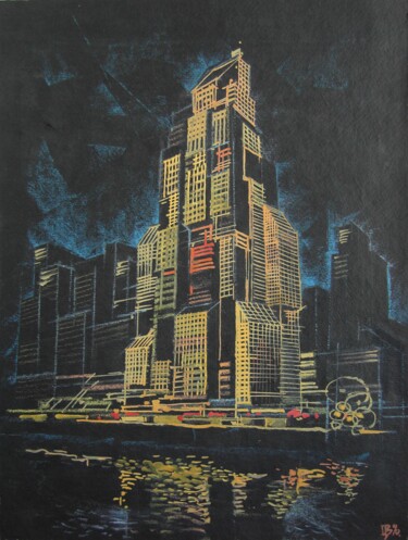 Zeichnungen mit dem Titel "Architectural Fanta…" von Valerii Oliinyk, Original-Kunstwerk, Gouache