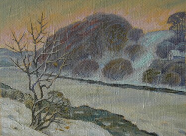 Pintura titulada "A winter evening ov…" por Valerii Oliinyk, Obra de arte original, Oleo