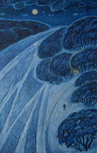 Pintura titulada "Winter night" por Valerii Oliinyk, Obra de arte original, Oleo