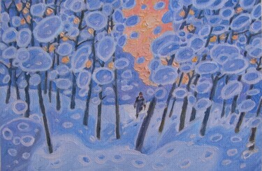 Malerei mit dem Titel "In a winter forest" von Valerii Oliinyk, Original-Kunstwerk, Öl