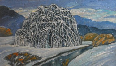 Malerei mit dem Titel "Old Willow" von Valerii Oliinyk, Original-Kunstwerk, Öl