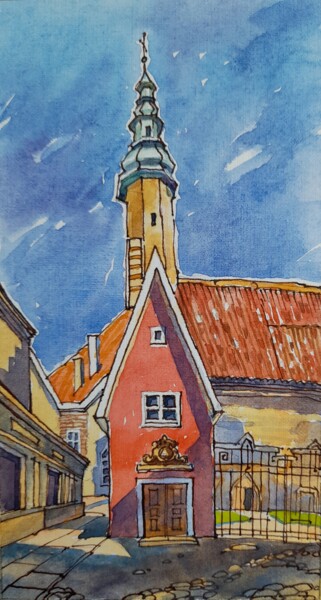 Schilderij getiteld "Tallinn.Pyhavaimu C…" door Valerii Oliinyk, Origineel Kunstwerk, Aquarel