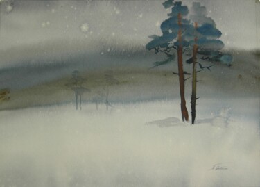 Painting titled "Wet snow" by Valerii Oliinyk, Original Artwork, Watercolor