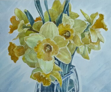 Painting titled "Narcissus pseudonar…" by Valerii Oliinyk, Original Artwork, Watercolor