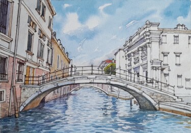 Pintura intitulada "Cannaregio Canal" por Valerii Oliinyk, Obras de arte originais, Aquarela