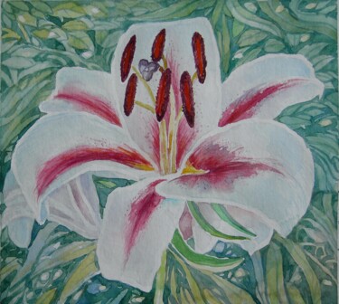 Painting titled "Lily Triumphator" by Valerii Oliinyk, Original Artwork, Watercolor