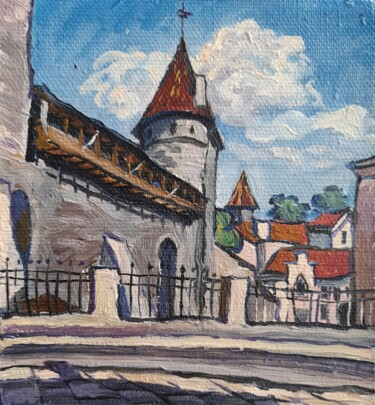 Pittura intitolato "Tallinn.Nunnatorn" da Valerii Oliinyk, Opera d'arte originale, Olio