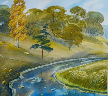 Painting titled "Kamenka River" by Valerii Oliinyk, Original Artwork, Watercolor