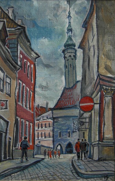 Malerei mit dem Titel "Tallinn. Town Hall" von Valerii Oliinyk, Original-Kunstwerk, Öl
